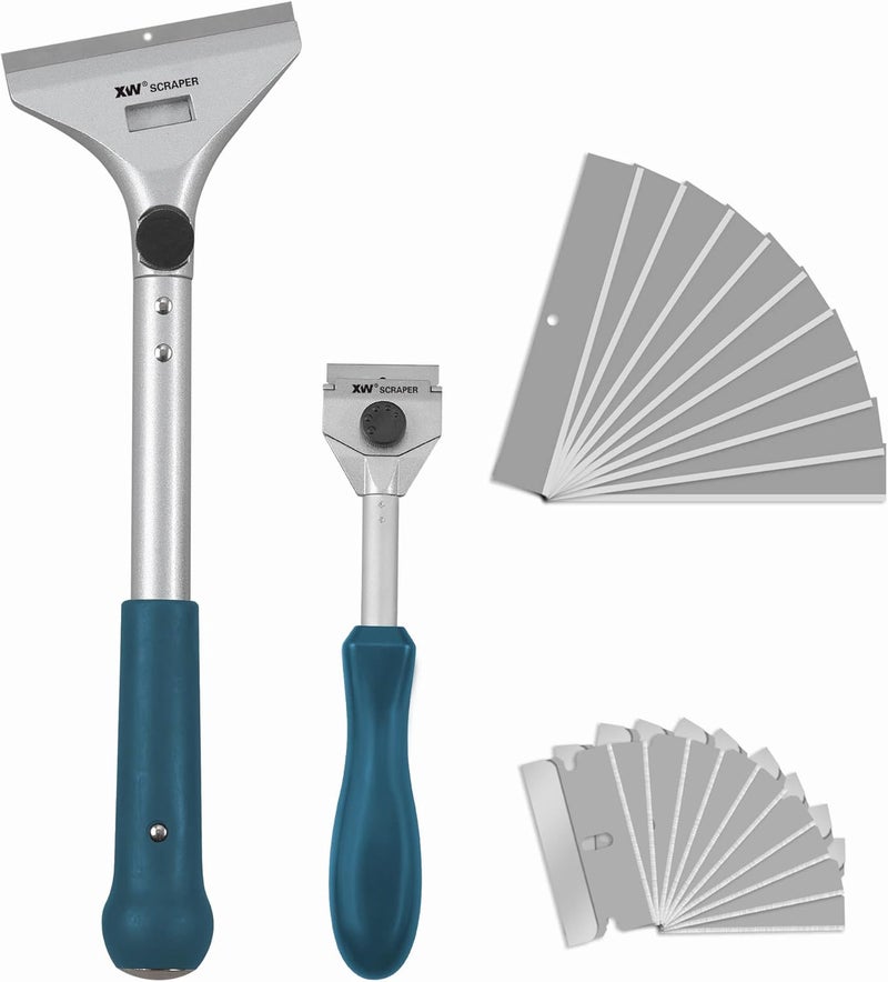 XW Razor Blade Paint Scraper Set, Heavy Duty Putty Knife with Quick Blade Change, Extra 20 PCS Blades Included, 2-Pack - Image 1